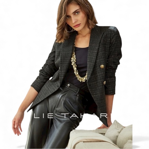 Elie Tahari Blazer Jacket Women's Size 14 Gold Kissed Metallic Weave Elegant - Picture 1 of 16